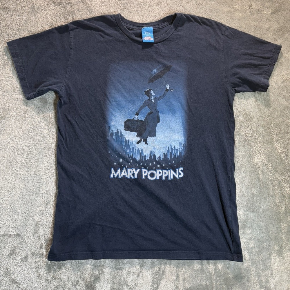 Disney Mary Poppins Women's L/XL Tshirt Navy Blue Graphic Tee Movie Musical